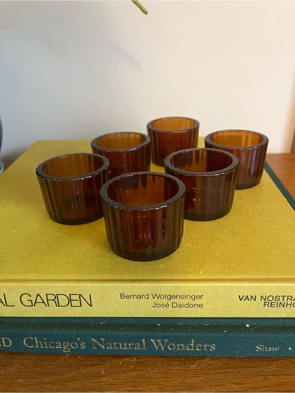 Set of 6 Brown Glass Votive Candle Holders